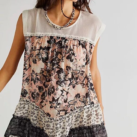 Free People Angelica Floral Printed Tunic Dress Size Medium Boho - Picture 1 of 5